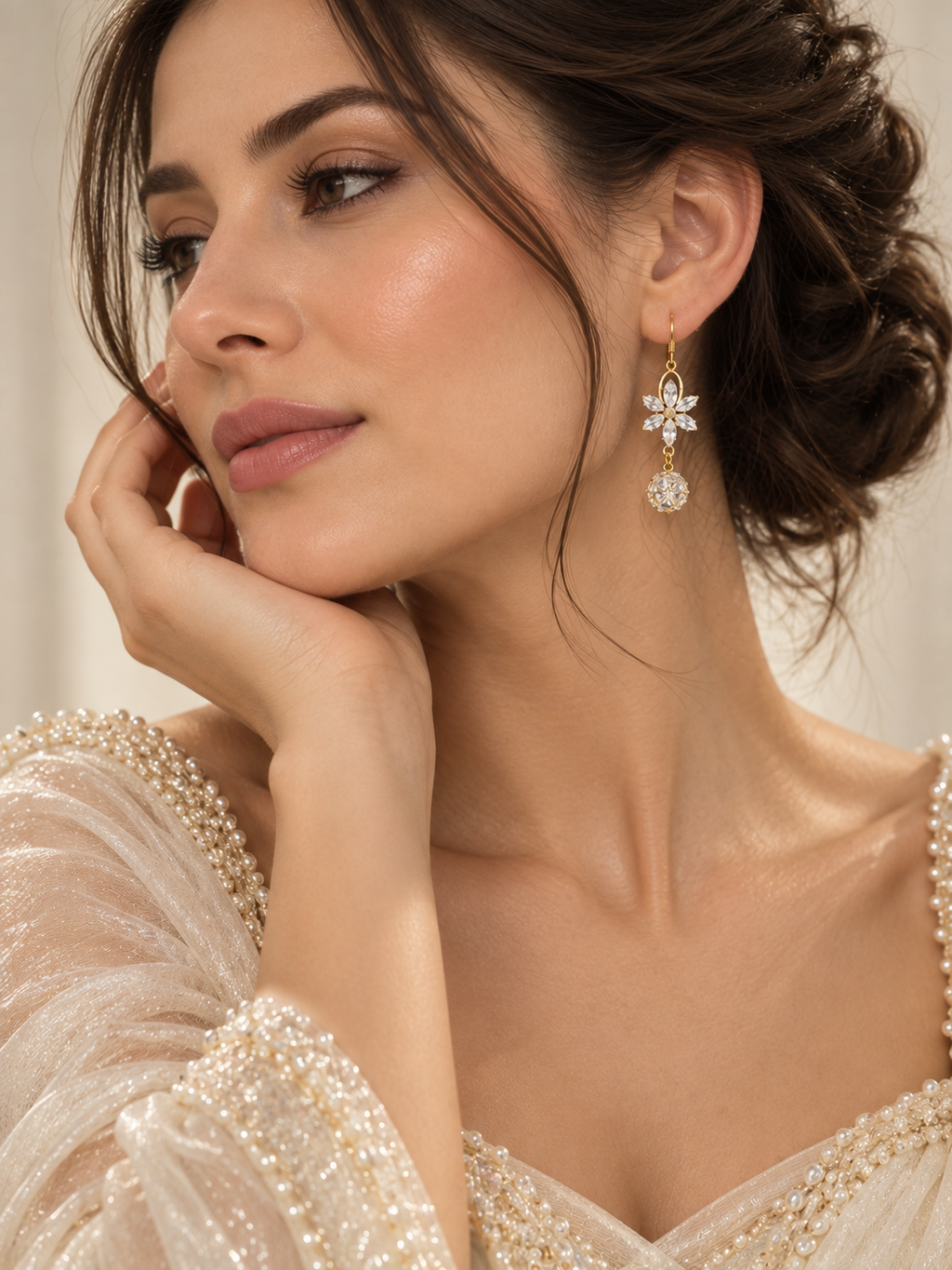 Maribel 925 Silver Plated Crystal Floral Drop Earrings