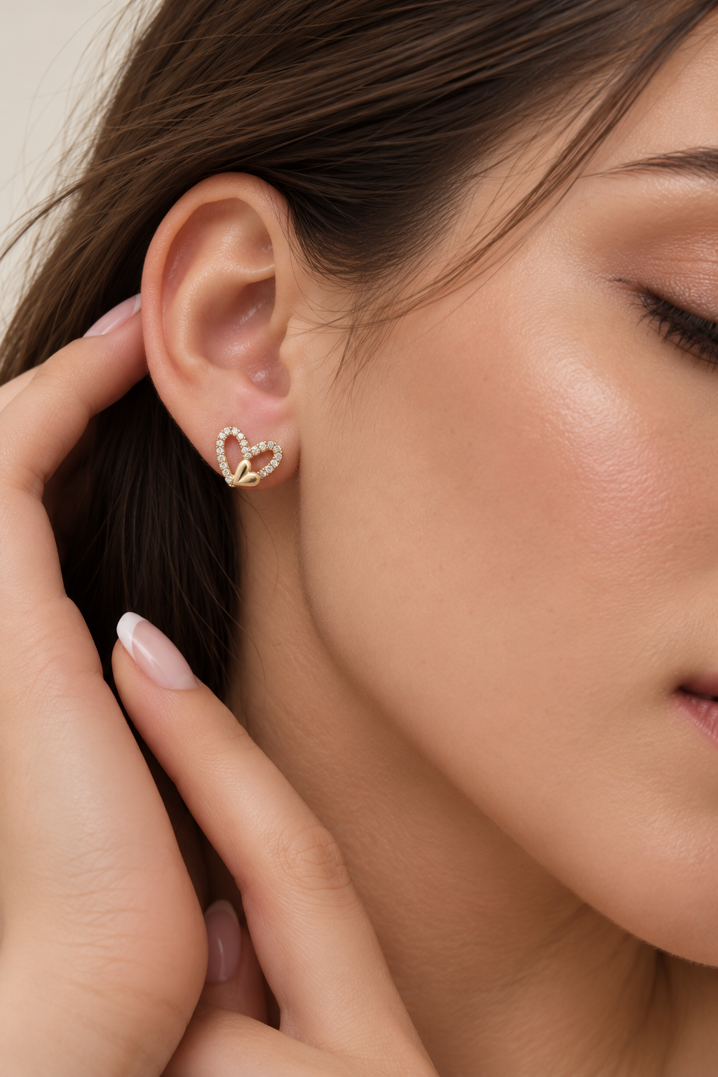 Double Heart Crystal Stud Earrings – Anti-Tarnish