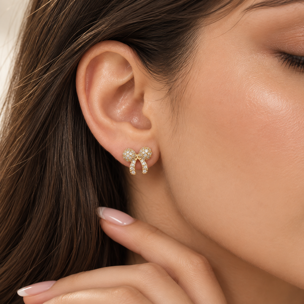 Dainty Crystal Bow Stud Earrings – Anti-Tarnish