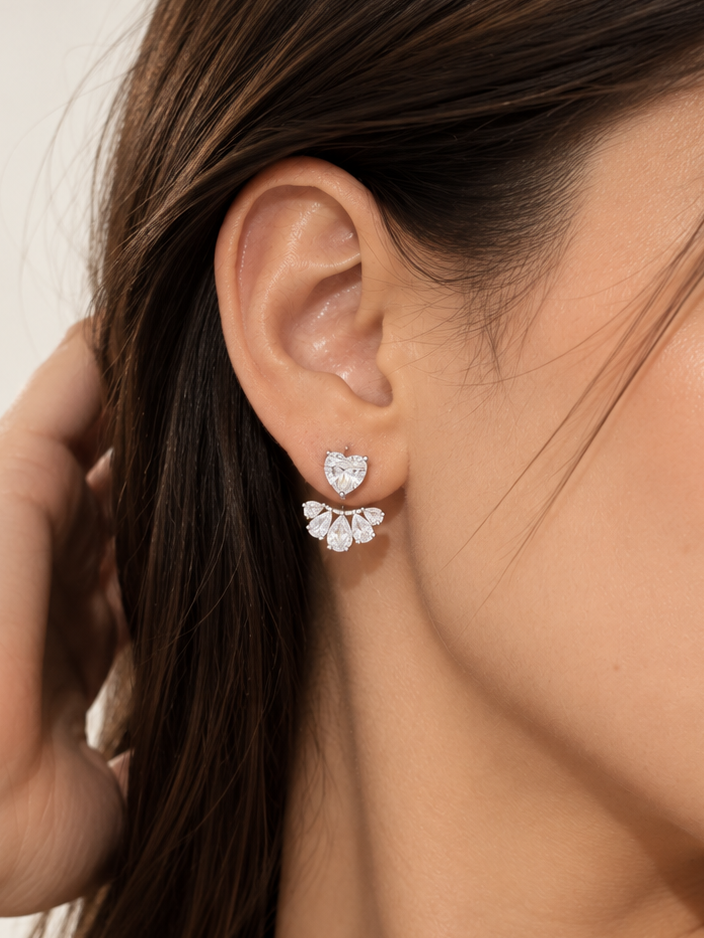 Heart Cascade Earrings – 925 Silver Plated