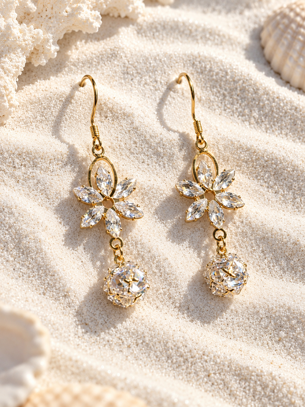 Maribel 925 Silver Plated Crystal Floral Drop Earrings