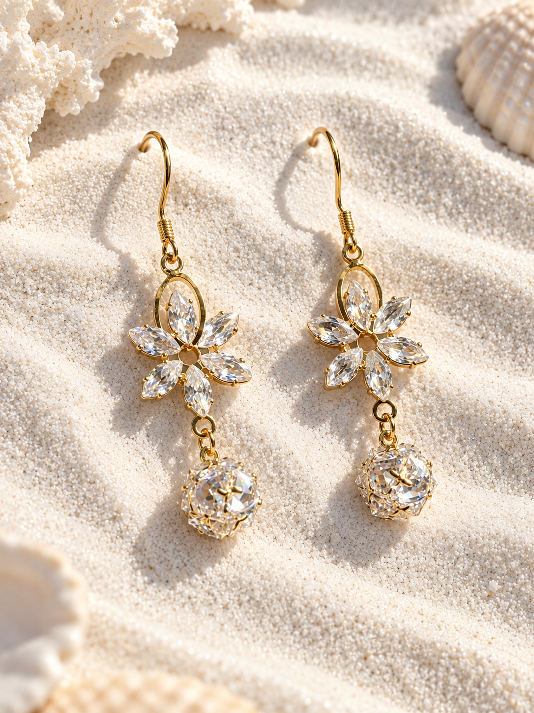 Maribel 925 Silver Plated Crystal Floral Drop Earrings
