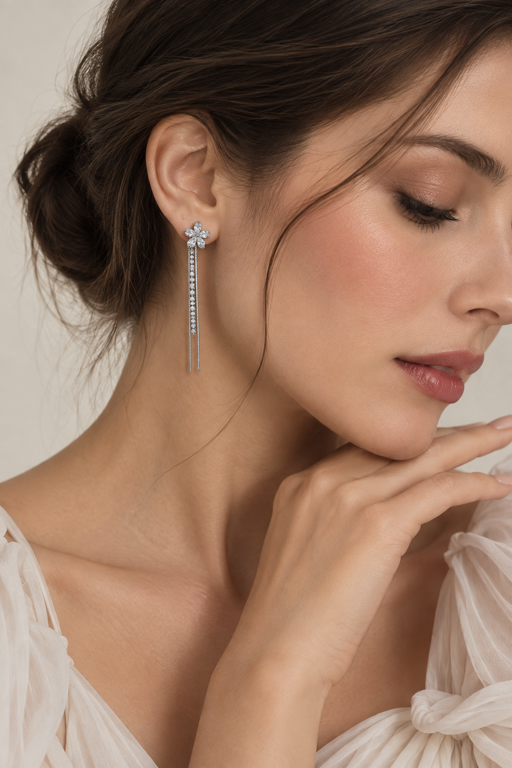 Bella 925 Silver Plated Crystal Chain Drop Earrings