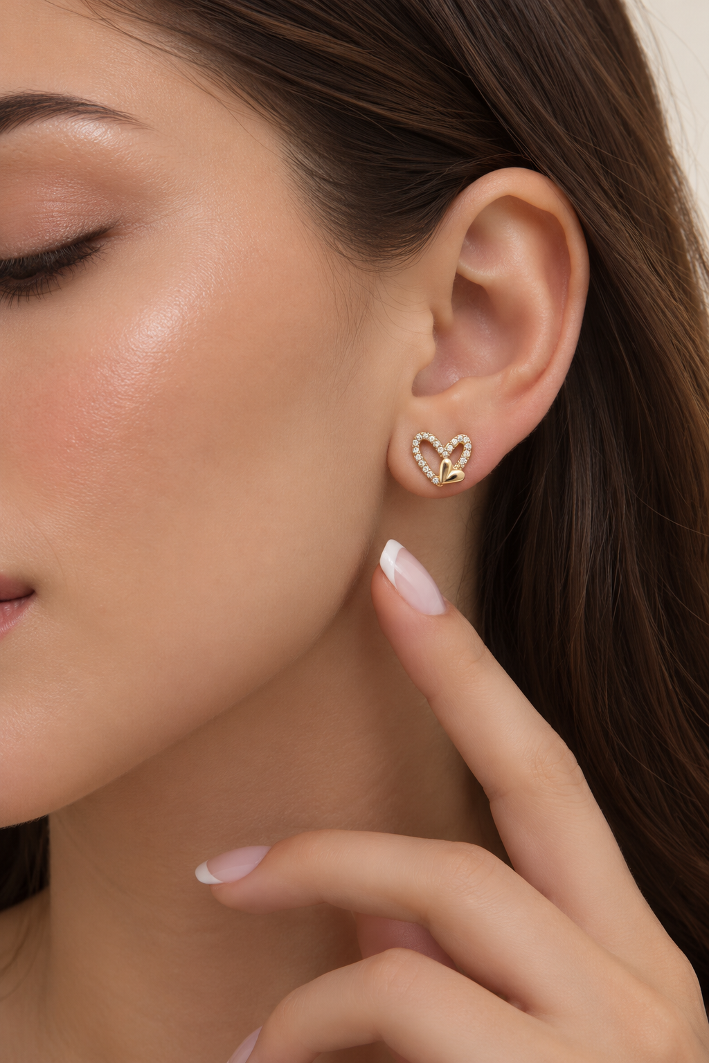 Double Heart Crystal Stud Earrings – Anti-Tarnish