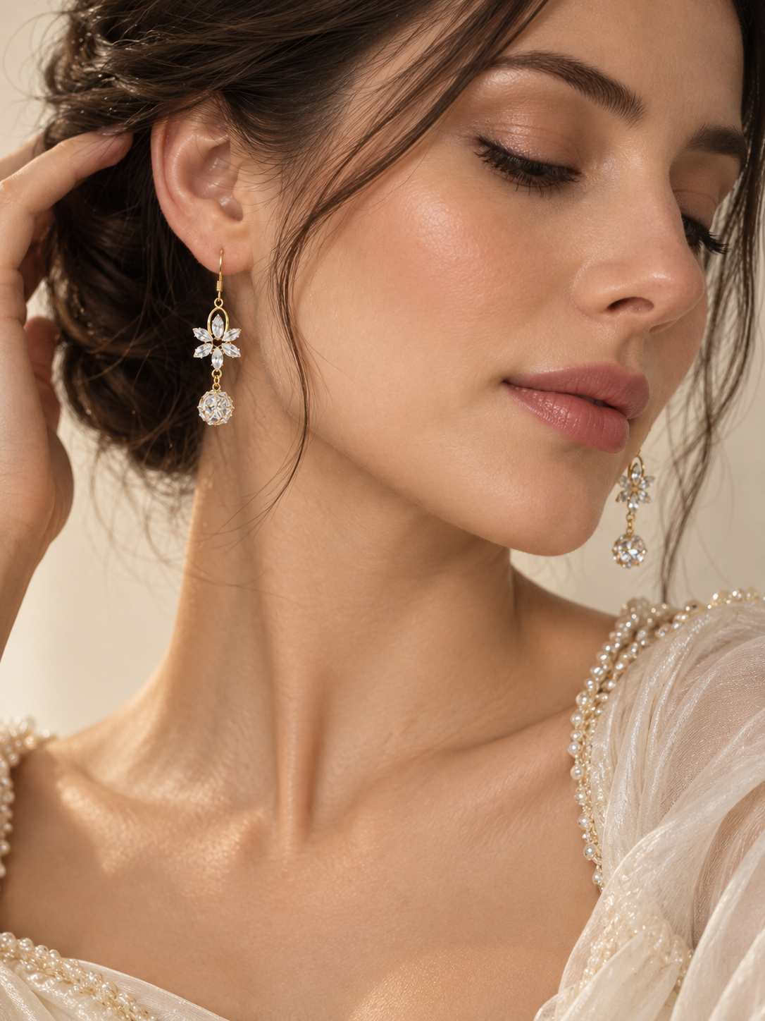 Maribel 925 Silver Plated Crystal Floral Drop Earrings