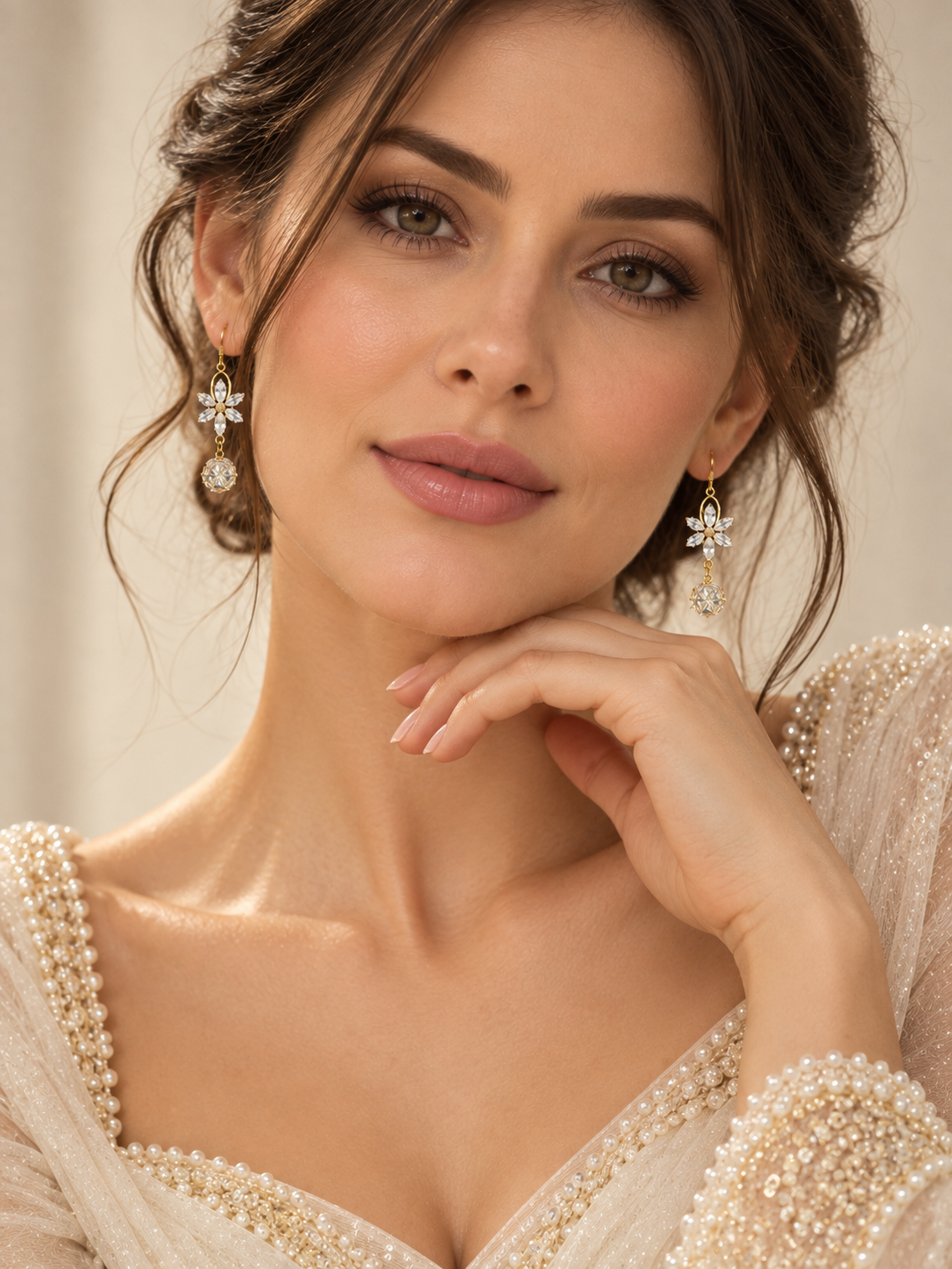 Maribel 925 Silver Plated Crystal Floral Drop Earrings