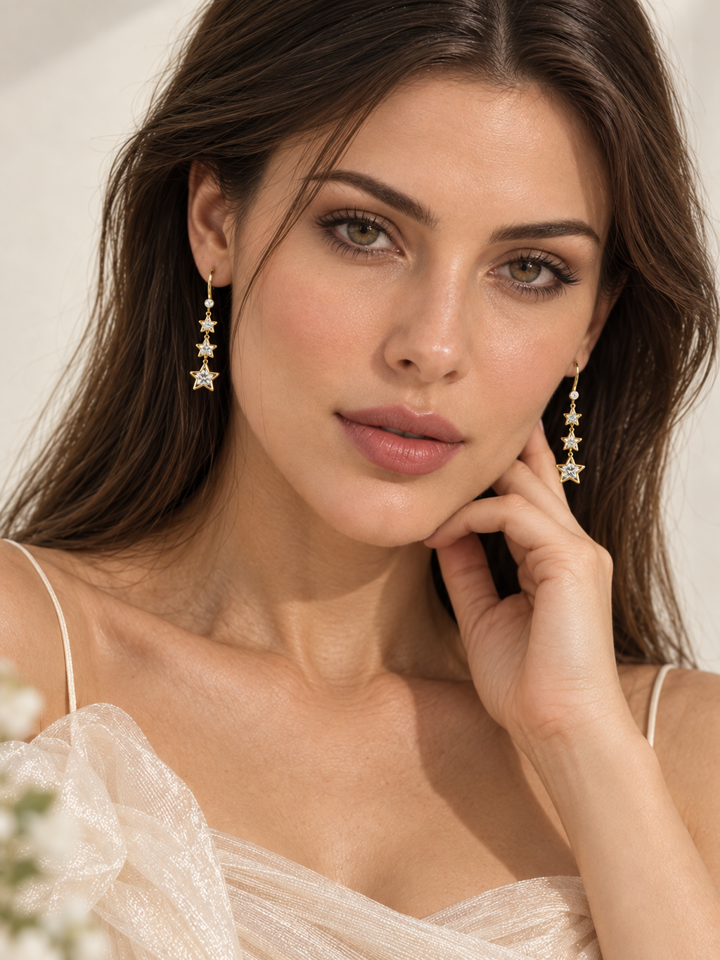 Astrid 925 Silver Plated Crystal Star Drop Earrings