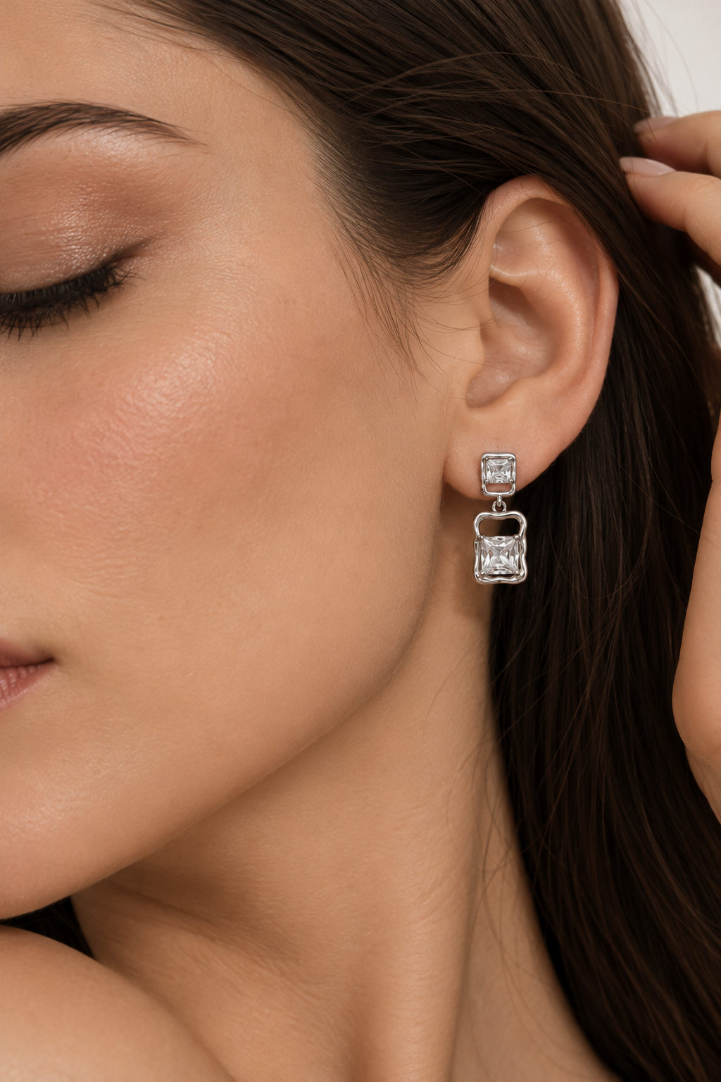 Luxe Crystal Frame Drop Earrings – 925 Silver Plated