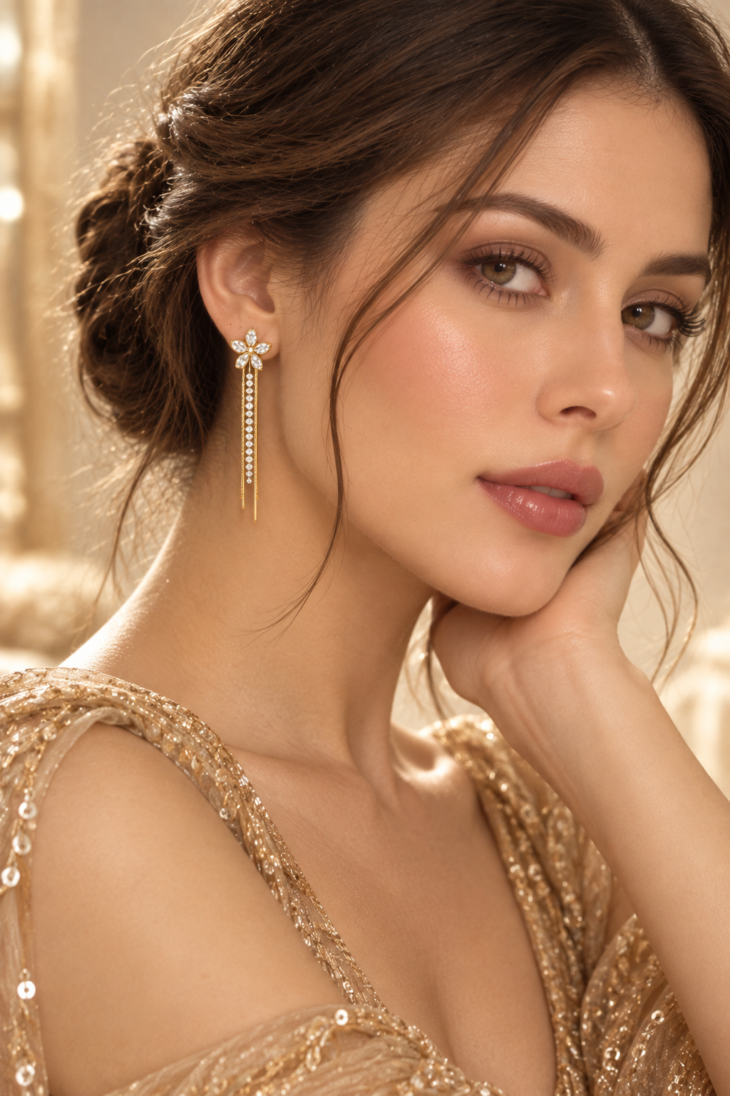 Bella 925 Silver Plated Crystal Chain Drop Earrings