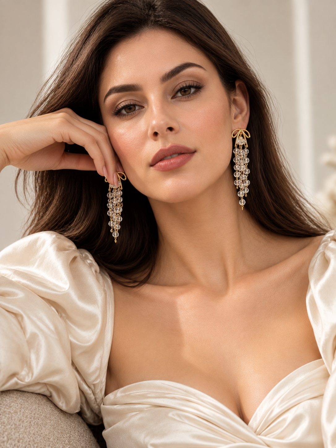 Seraphina 925 Silver Plated Crystal Bow Drop Earrings