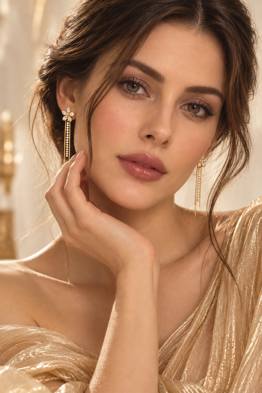 Bella 925 Silver Plated Crystal Chain Drop Earrings
