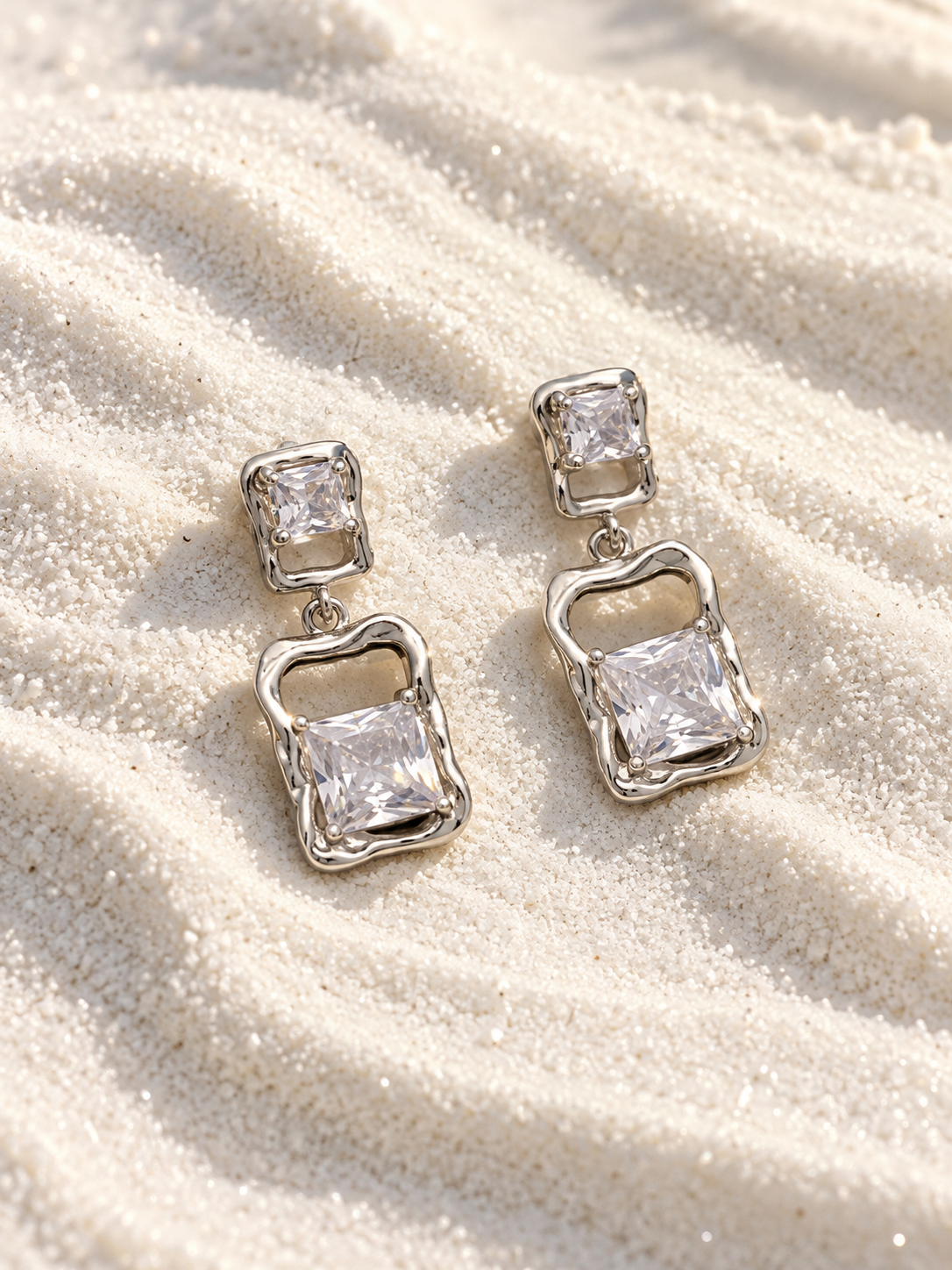 Luxe Crystal Frame Drop Earrings – 925 Silver Plated