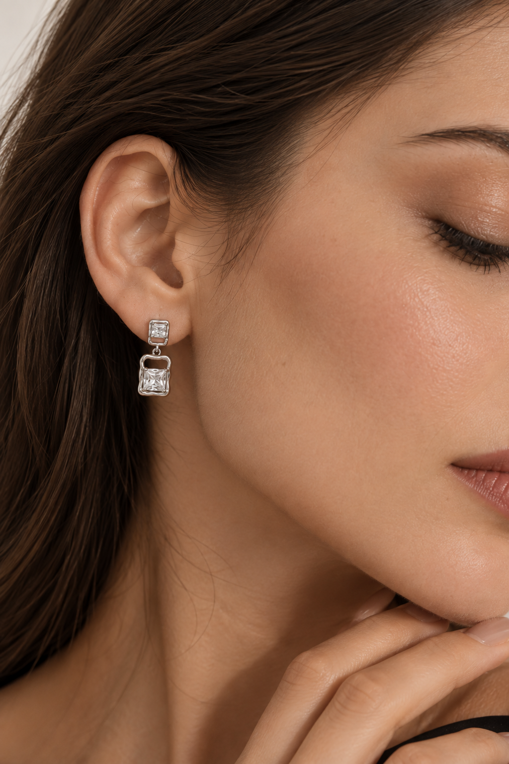 Luxe Crystal Frame Drop Earrings – 925 Silver Plated