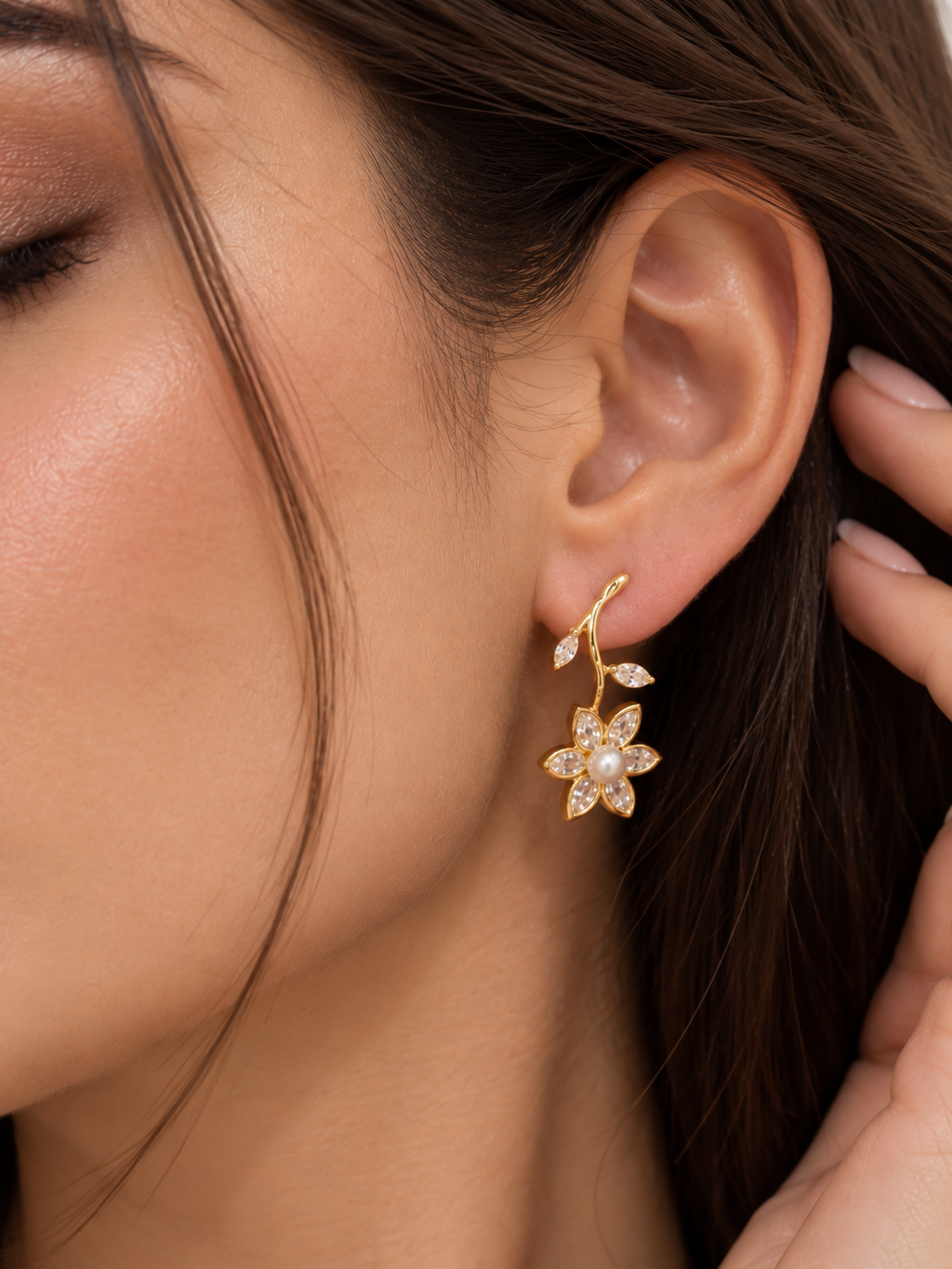 Bloom Pearl Drop Earrings – 925 Silver Plated