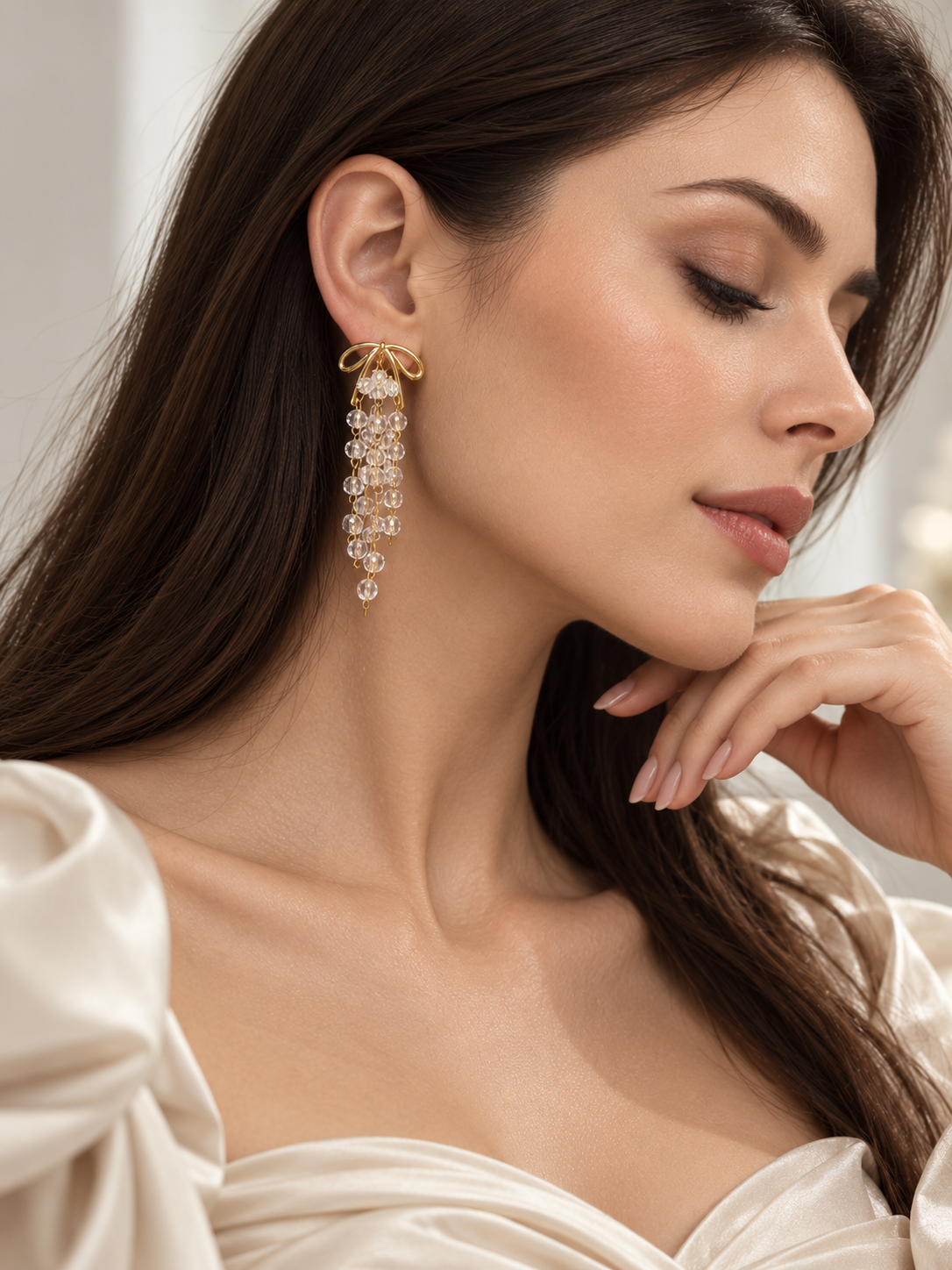 Seraphina 925 Silver Plated Crystal Bow Drop Earrings
