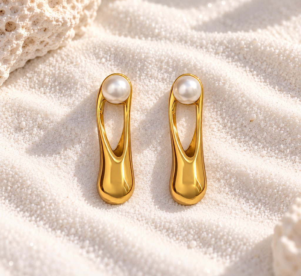 Pearl Sculpted Drop Earrings – Anti-Tarnish